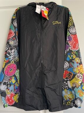 The Simpsons Men's Black Windbreaker Jacket with Multi-Color Graphic Sleeves
